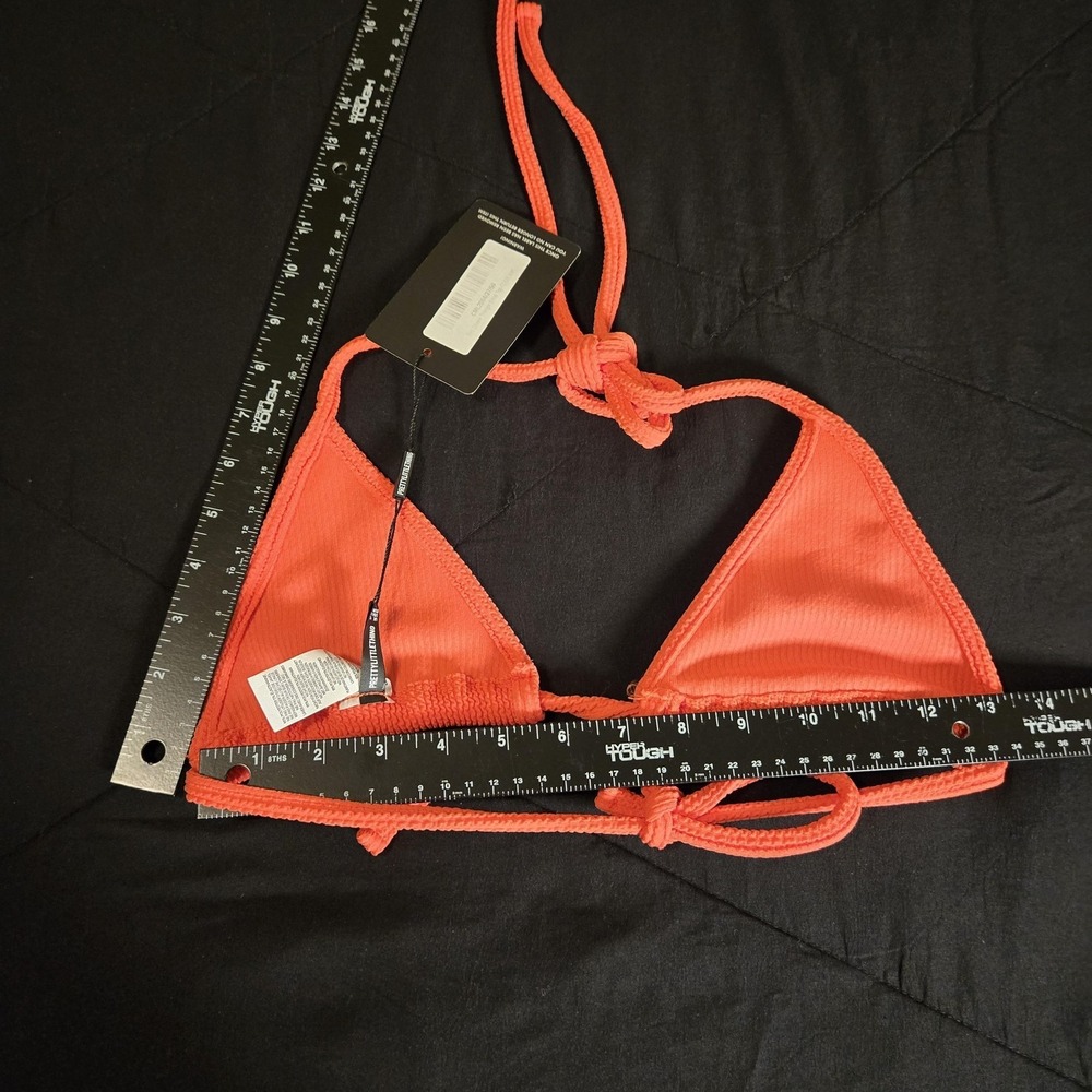 PRETTYLITTLETHING NEW Swim Top Womens Size 8 Orange Triangle‎ Halter Bikini Topp - Picture 2 of 4